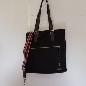 Fred Perry canvas tote messenger bag black leather